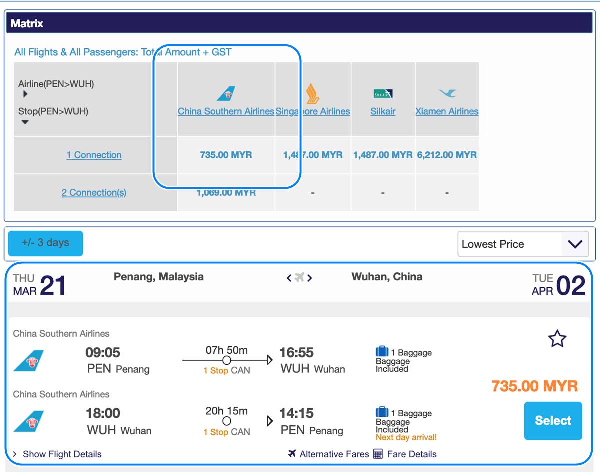 Penang - Wuhan by【CHINA SOUTHERN AIRLINES】@ RM 735 for round trip ticket!