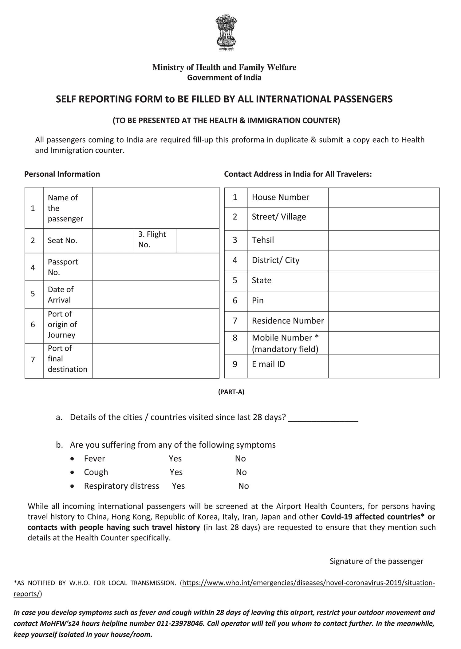 ahi corporate travel declaration