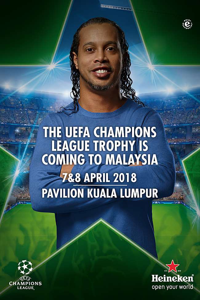 Football Legend, Ronaldinho & The UEFA Champions League Trophy Is Coming To Malaysia!