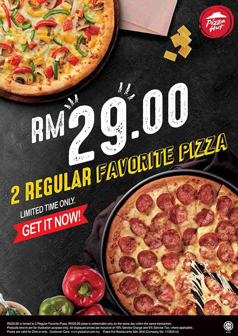 Irresistible First Time Ever Pizza Hut Promo – 2 Regular Pizzas For Rm29 Only!