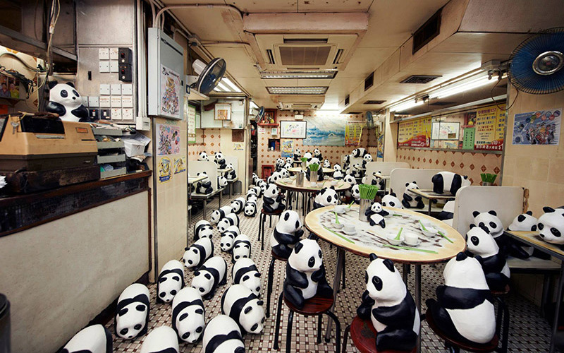 Paper Panda in a restaurant
