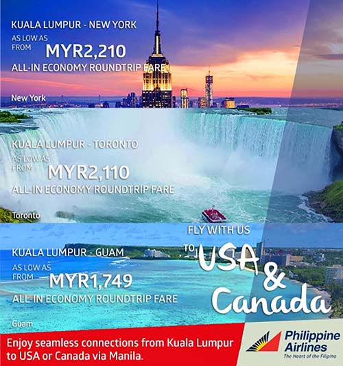 【PHILIPPINE AIRLINES】ENJOY LOW FARES FROM KUALA LUMPUR TO USA & CANADA