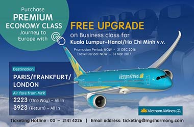 【VIETNAM AIRLINES】PREMIUM ECONOMY CLASS FREE UPGRADE TO BUSINESS CLASS